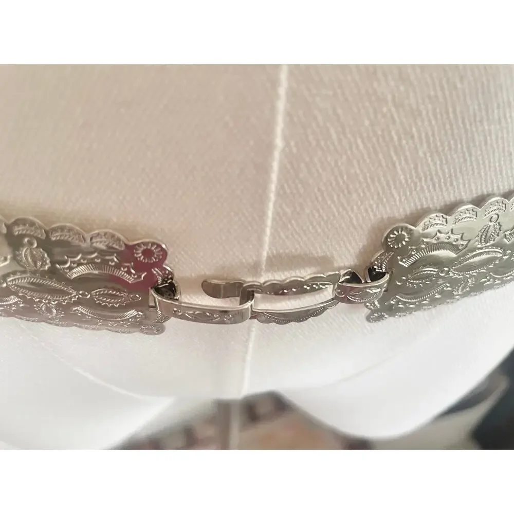 Vintage 80s Silver Tone Concho Link Belt Western Southwestern